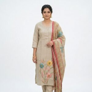 Beige Shimmer Tissue Fabric 3pcs Suit