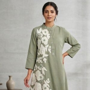 Cotton co-ord set with applique and moti work