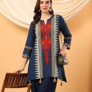 Premium soft cotton co-ord set in dark blue colour in boho style