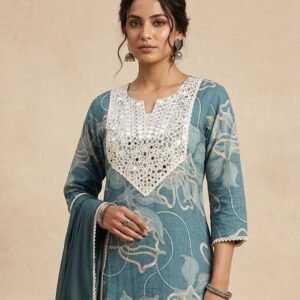 Pure cotton suit with elegant mirror work